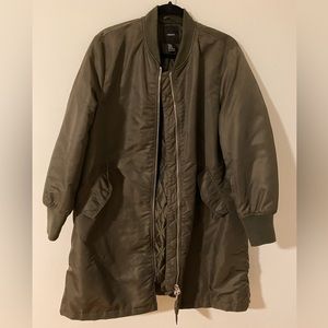 Longline olive bomber jacket